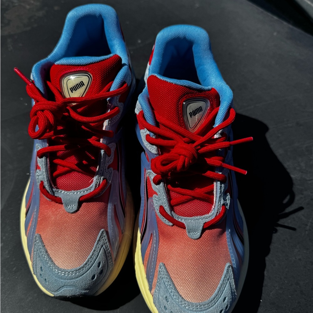 Puma Red, Light Blue & Gray Gradient Running Shoes